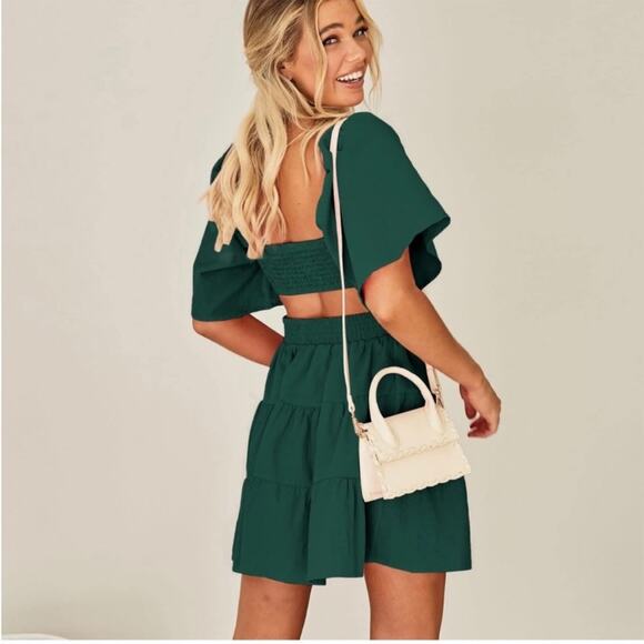 Amazon Green Teal Open Back Side Cut Outs Casual Summer Dress Size M - Picture 3 of 12